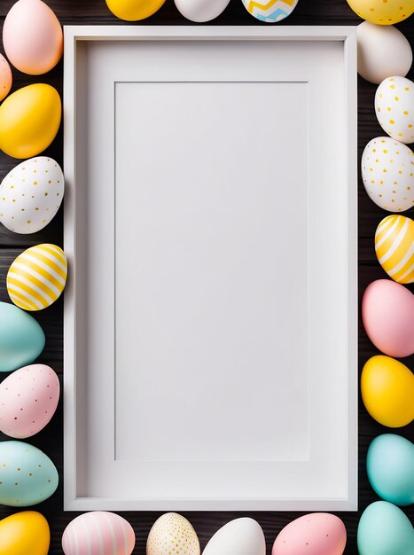 Foto modello di biglietto di pasqua cartella di pasqua minimalista con uova felicità carta di pasqua copyspace