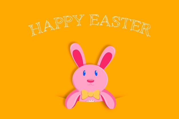 Easter card with a cute bunny on a yellow background