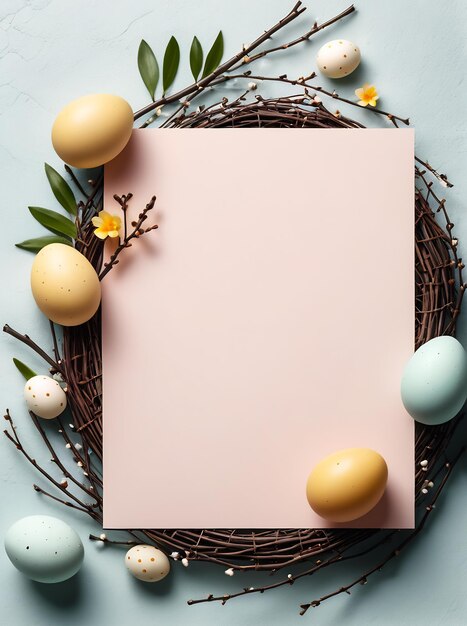 Foto carta di pasqua con uova modello di carta di pascua minimalista felicità carta di pasqua spazio di copia di pasqua