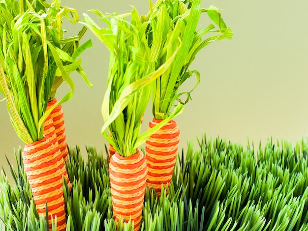 Easter carrots in green grass.