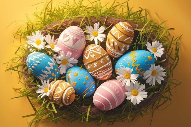 Easter celebration captured with a vibrant greeting and decorative eggs