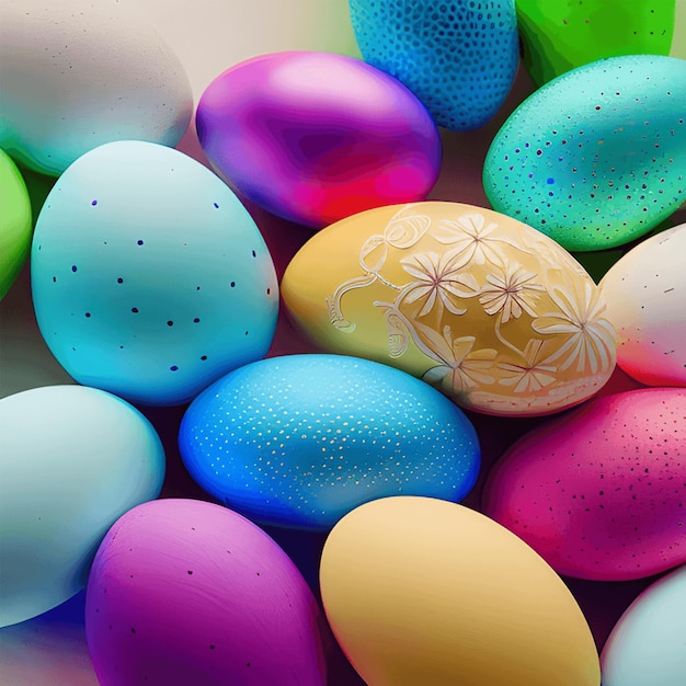 부활절 축하 개념 화려한 배경을 가진 다채로운 부활절 달걀 Generative AI