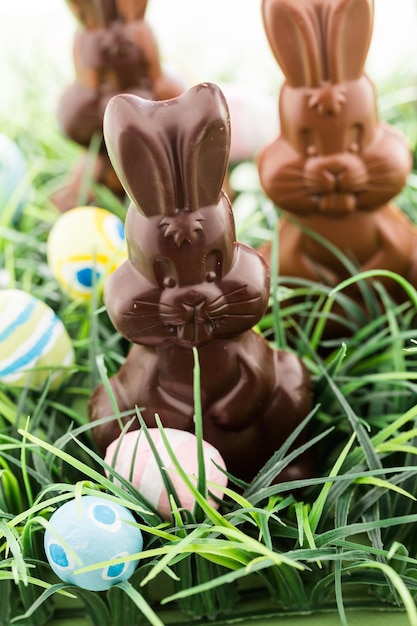 Пасхальные шоколадные кролики из твердого молока и темного шоколада.