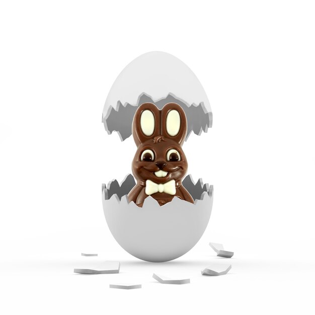 Фото Пасхальный шоколадный кролик в битой белой яичной скорлупе