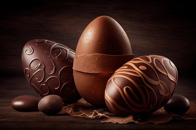 Foto uovo di cioccolato di pasqua generativo ai