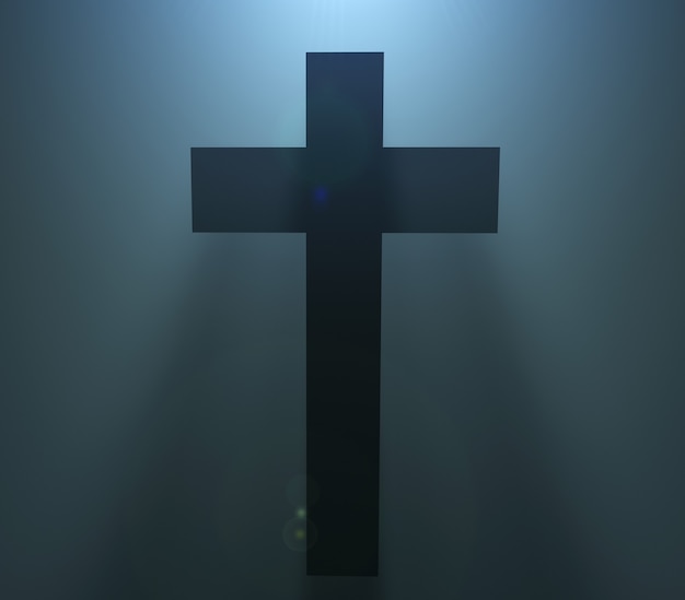 Easter Christian Cross silhouette on the black background