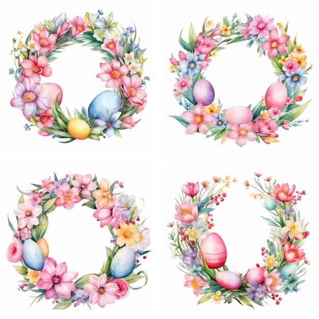 Photo easter clipart watercolor illustration of an easter wreath happy easter