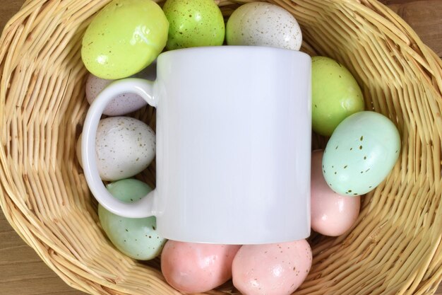 Easter Coffee Cup Mockup with 11 ozMug and Easter Eggs