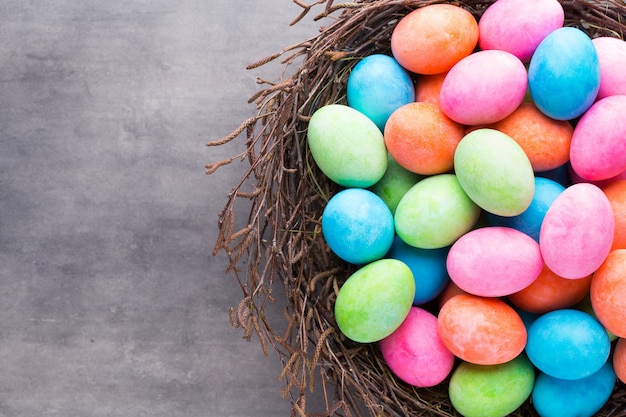 Easter colored eggs on nest