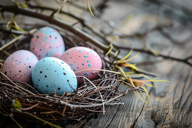 Photo easter colored eggs in the nest