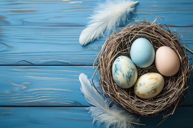 Easter colored eggs in the nest