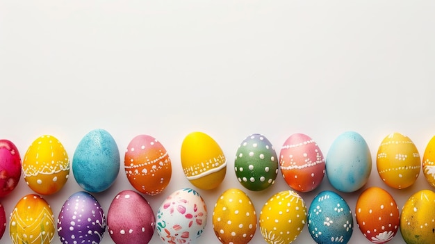 Easter colorful eggs on white background banner