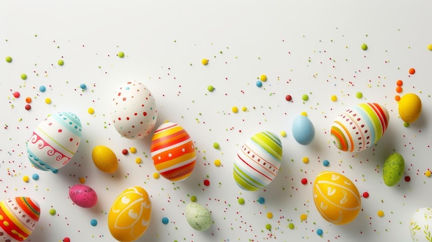Easter colorful eggs on white background banner