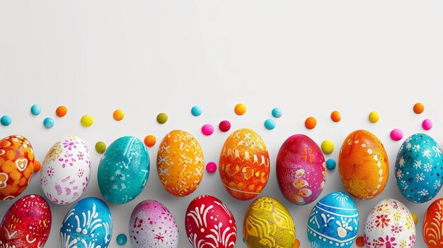 Easter colorful eggs on white background banner