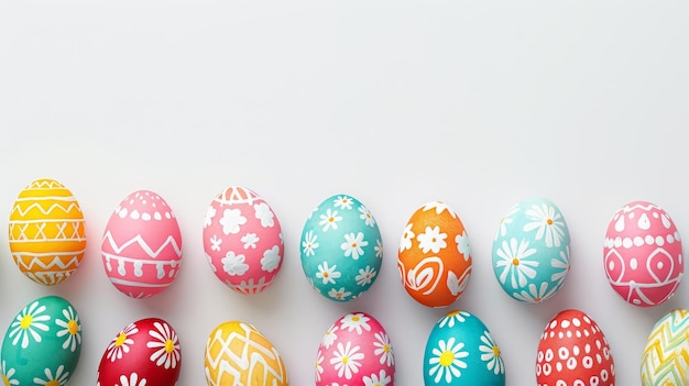 Easter colorful eggs on white background banner