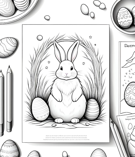 Foto easter coloring book sfondo coniglietto carino uova di pasqua felice pasqua coloring book