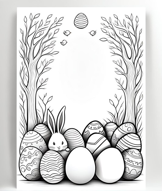 Photo easter coloring book background cute bunny easter eggs happy easter easter coloring book