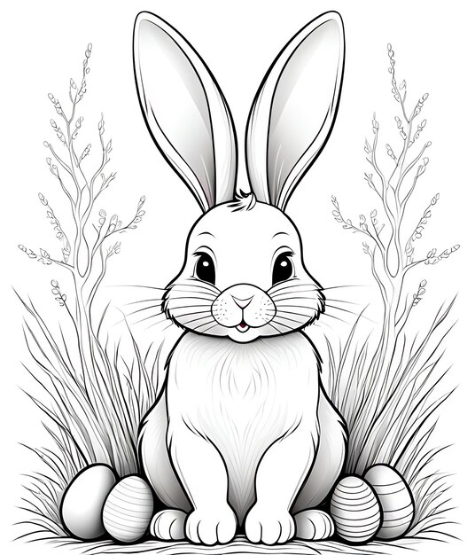 Photo easter coloring book background cute bunny easter eggs happy easter easter coloring book