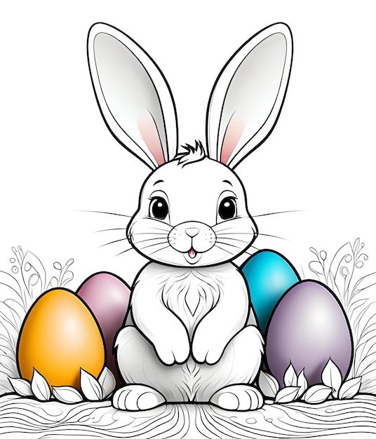 Photo easter coloring book background cute bunny easter eggs happy easter easter coloring book