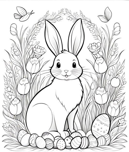 Foto easter coloring book sfondo coniglietto carino uova di pasqua felice pasqua coloring book