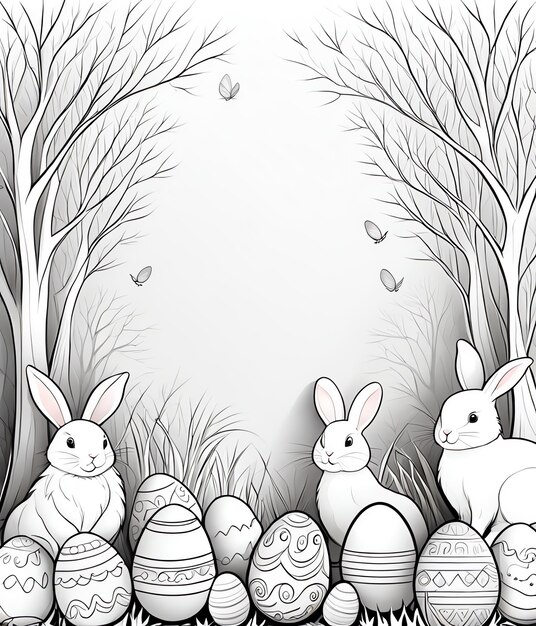 Photo easter coloring book background cute bunny easter eggs happy easter easter coloring book