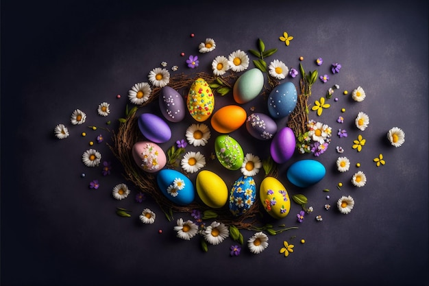 Easter composition consisting of multicolored Easter eggs