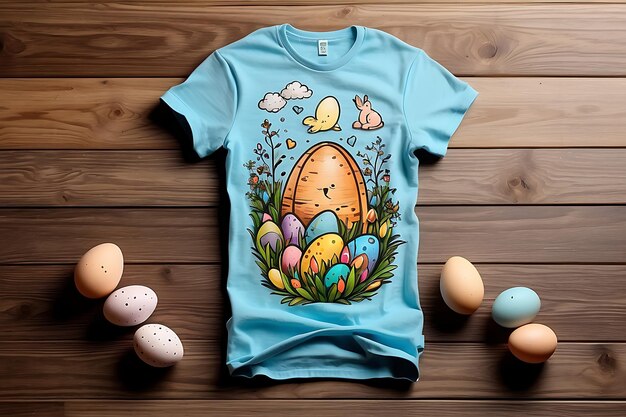 Easter composition Tshirt design with easter eggs