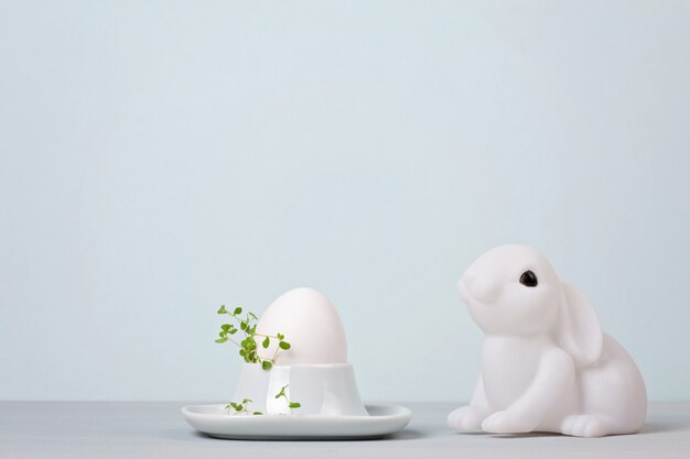 Easter composition with bunnies and eggs
