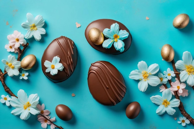 Easter composition with chocolate and gold eggs