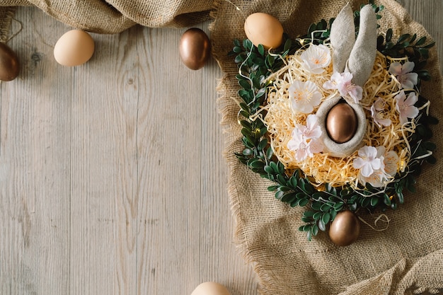 Easter composition with flowers and eggs