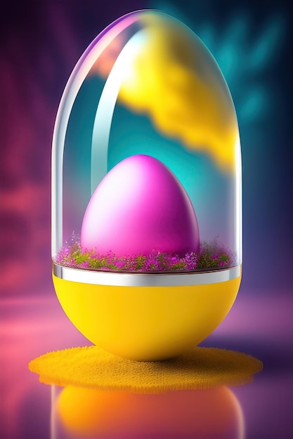 Easter composition with product podium spring flower cloud and easter egg digital art