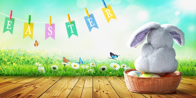 Easter composition with rabbit festive decoration happy easter