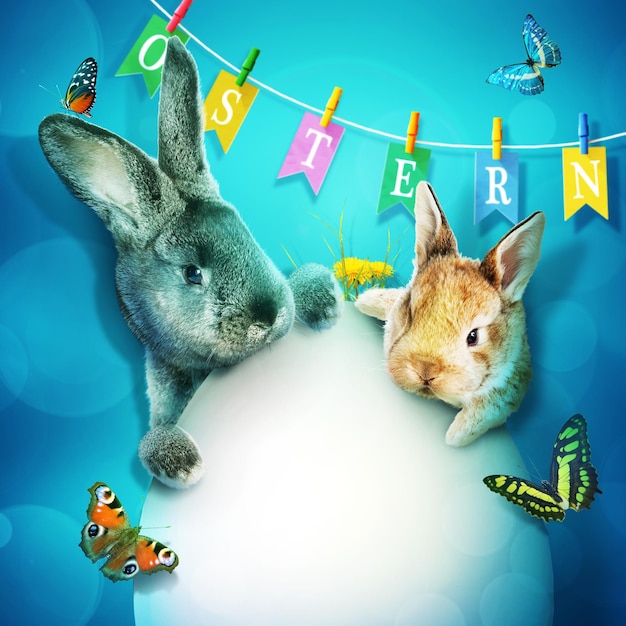 토끼와 부활절 구성 축제 장식 행복한 부활절