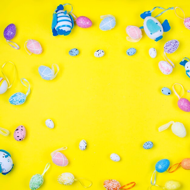 Easter composition on yellow background