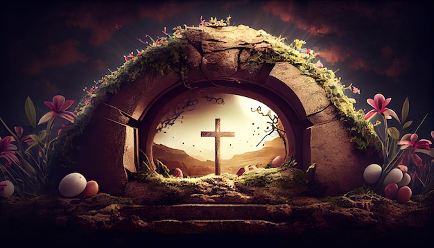 Easter concept holy cross view from the cave