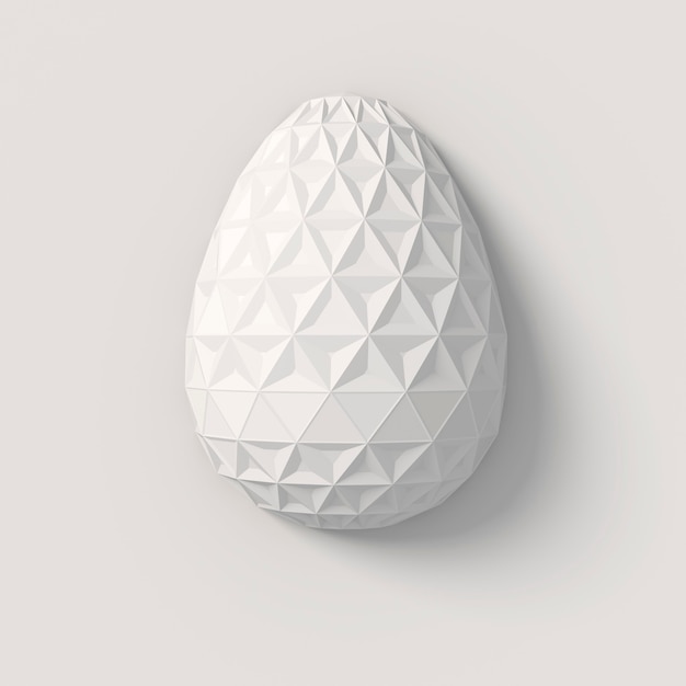 Easter concept. One white egg with geometric original changing patterns on the surface on a white background. 3d illustration