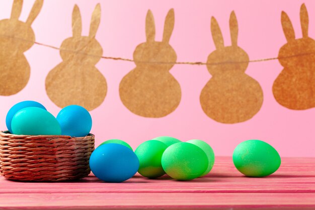 Easter concept with  bunny paper decoration with copy space.