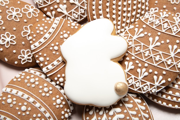 Easter cookies close-up on a white