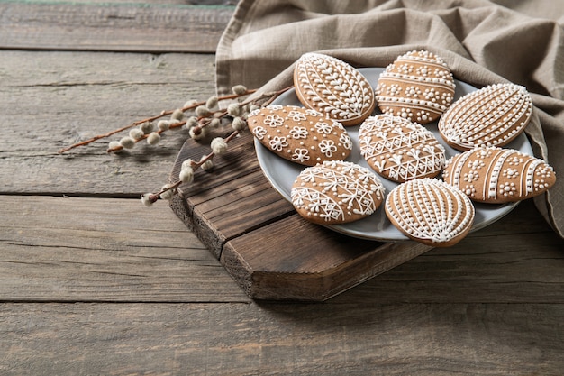 Easter cookies on old wooden