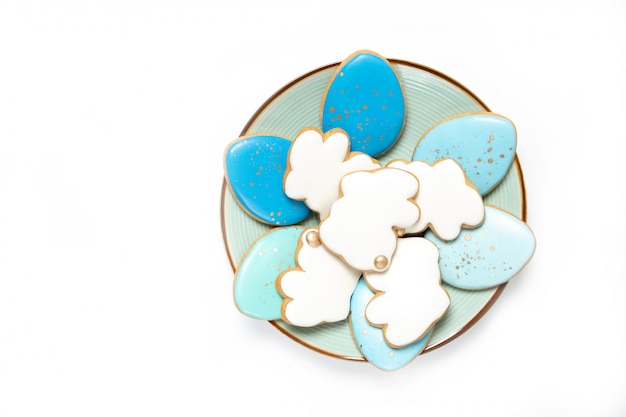 Easter cookies in a plate on a white