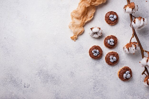 Easter  cookies in shape of nest with eggs