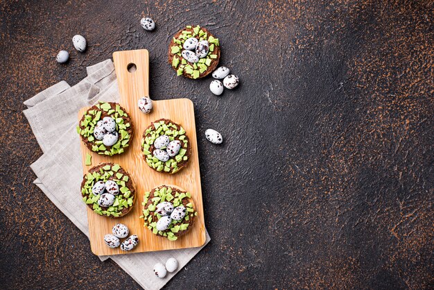 Easter  cookies in shape of nest with eggs