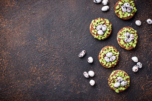 Easter  cookies in shape of nest with eggs