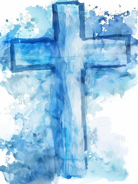 Easter Cross in the Sky with Watercolor Texture Generative AI