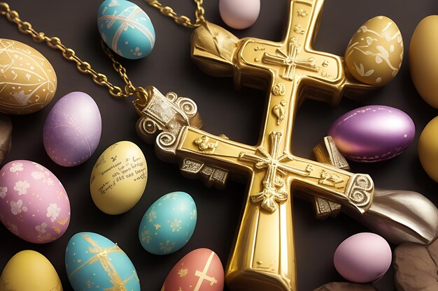 Пасхальный крест с пасхальным яйцом с сообщением "Он воскрес".