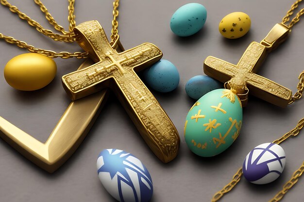 Photo easter cross with easter egg with message he is risen