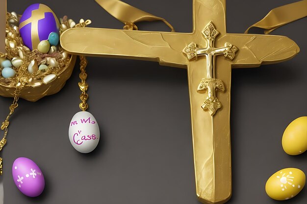 Easter cross with Easter egg with message HE IS RISEN