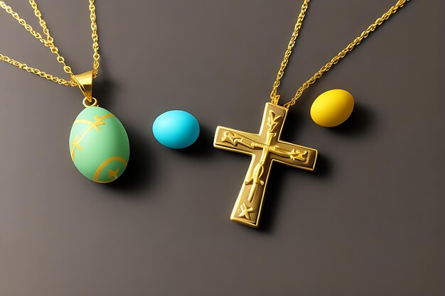 Easter cross with Easter egg with message HE IS RISEN