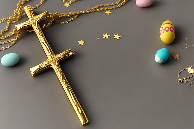 Easter cross with Easter egg with message HE IS RISEN