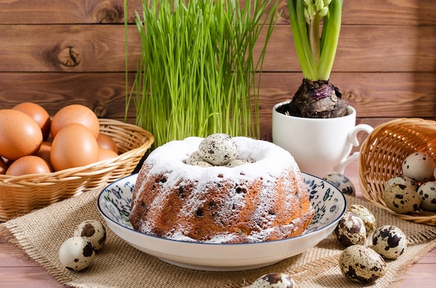 Easter cupcake with powdered sugar and pastry